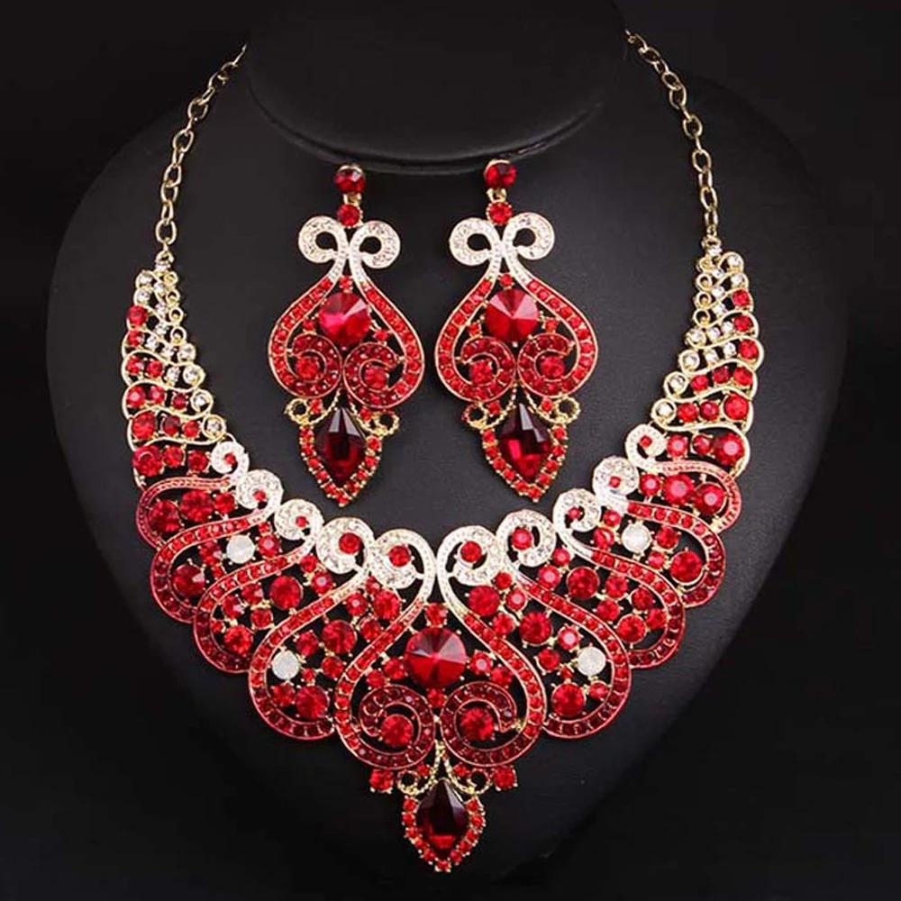 Shiny Full Rhinestones Jewelry Sets Clavicle Necklace Earring for Women Trendy Design Wedding Banquet Dinner Dress Accessories