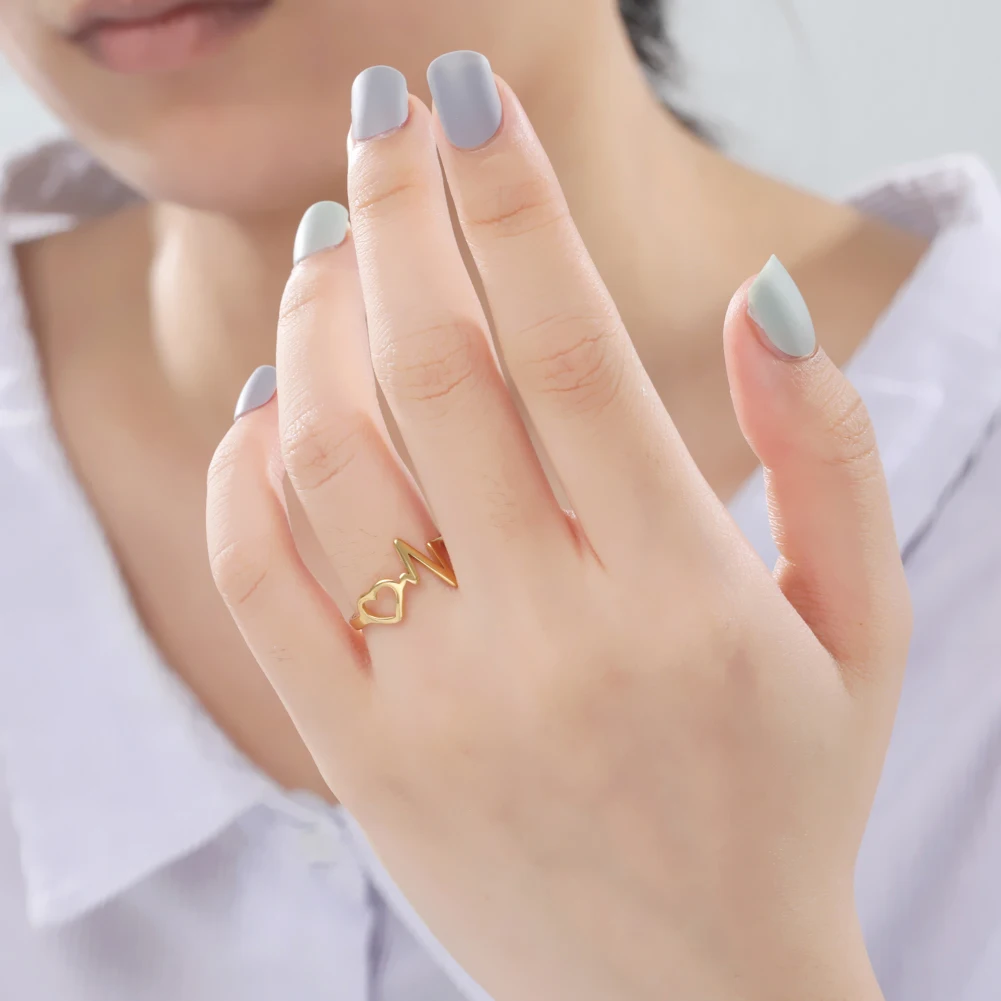 COOLTIME Herzschlag Finger Ring Minimalistischen Edelstahl Schmuck Geometrische Ringe Für Frauen Bagues Pour Femme Hochzeit Geschenke – Detail 3