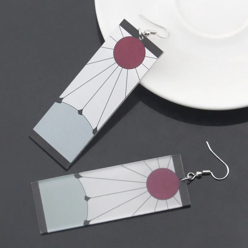 Fashion Acrylic Tanjiro Earrings Anime Cosplay Props Hanafuda Drop Long Earrings for Women Girls Jewelry