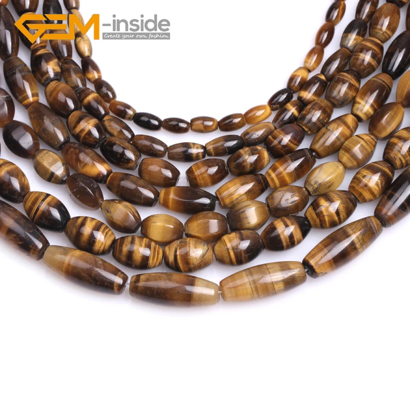 Assorted Size Olivary Rice Yellow Natural Tiger Eye Gem Stones Loose Beads For Jewelry Making DIY 15\