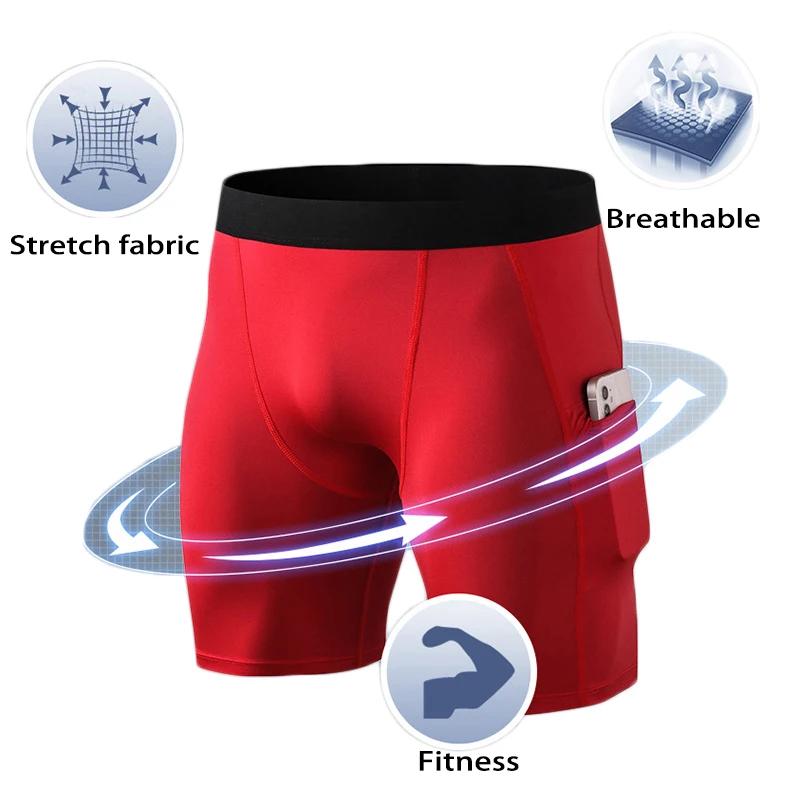 Met Pocket Mannen Quick Dry Korte Running Tights Mannen Compressie Running Shorts Gym Fitness Sport Leggings Mannelijke Shorts