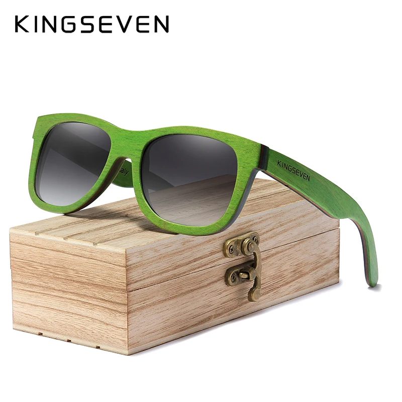 KINGSEVEN Brand Handmade Natural Wooden Gradient Lens Polarized Sunglasses For Men Women UV400 Big Full Wood Frame Male Eyewear