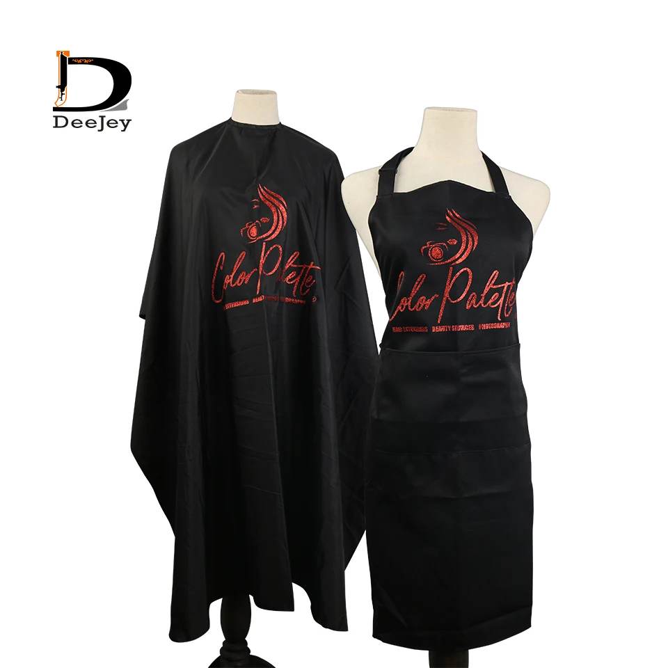 Custom Glitter Logo Hairdressing Cape And Apron Set Barber Salon Capes Apron Wholesale Waterproof Polyester 6 Colors