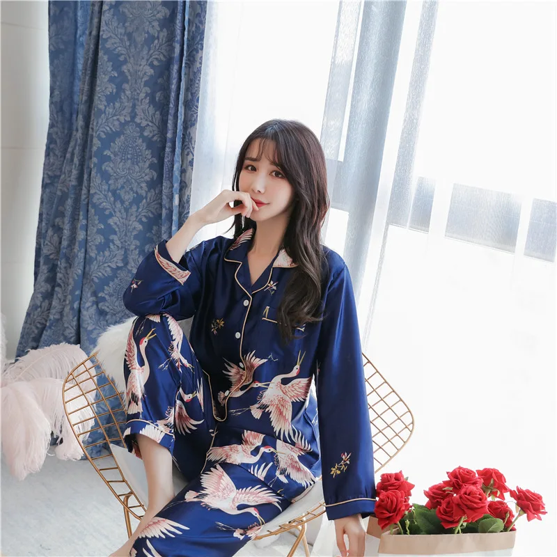 Silk Pjs For Women's Pajamas Sets Silk Pyjama Women Sleepwear Spring Homewear Satin Autumn Loungewear Suit Plus Size 5XL