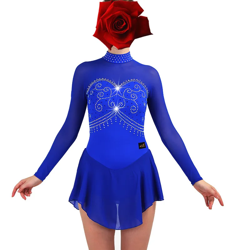 

Figure Skating Dress Women girl Ice Skating Dress royal blue Gymnastics Costume custom rhinestone royal blue B081