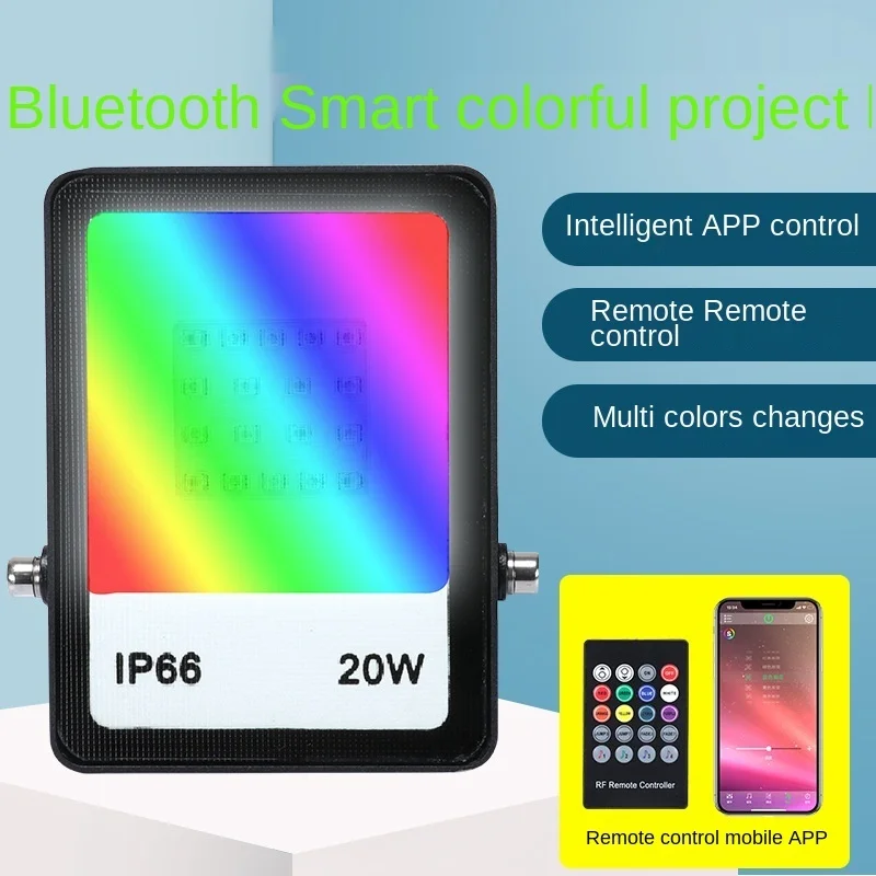 

10pcs Led RGB Bluetooth Floodlight App Intelligent Flood Light With Plug Remote Control 20W