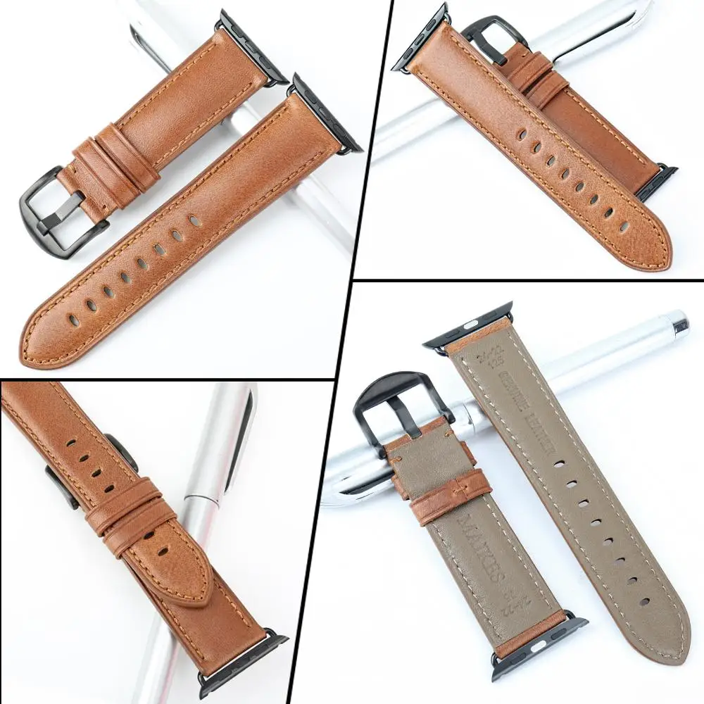 MAIKES Genuine Leather Strap For Apple Watch 45mm 41mm 44mm 42mm 40mm 38mm Series 7 6 SE 5 4 3 iWatch Watchband