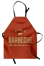 BBQ Party Apron Its Time to Barbecue Food Friends and Fun Quote with Cow Grunge Backdrop Kitchen Bib Apron for Cooking Baking