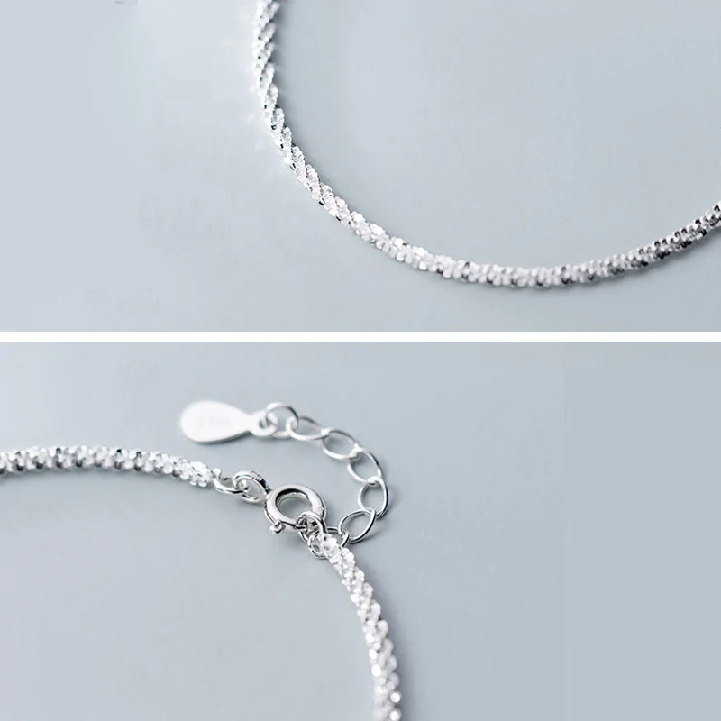 925 Sterling Silver Sparkle Flat Chain Bracelet Minimalist Shiny Bling Fine Wrist Jewelry For Women Daily Wear