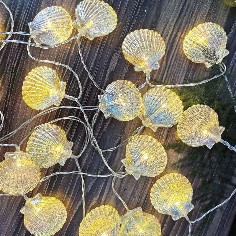 Seashell String Lights Fairy Garland Shell Shaped Holiday Light Battery Powered Decorative Hanging Light for Wedding Party Decor