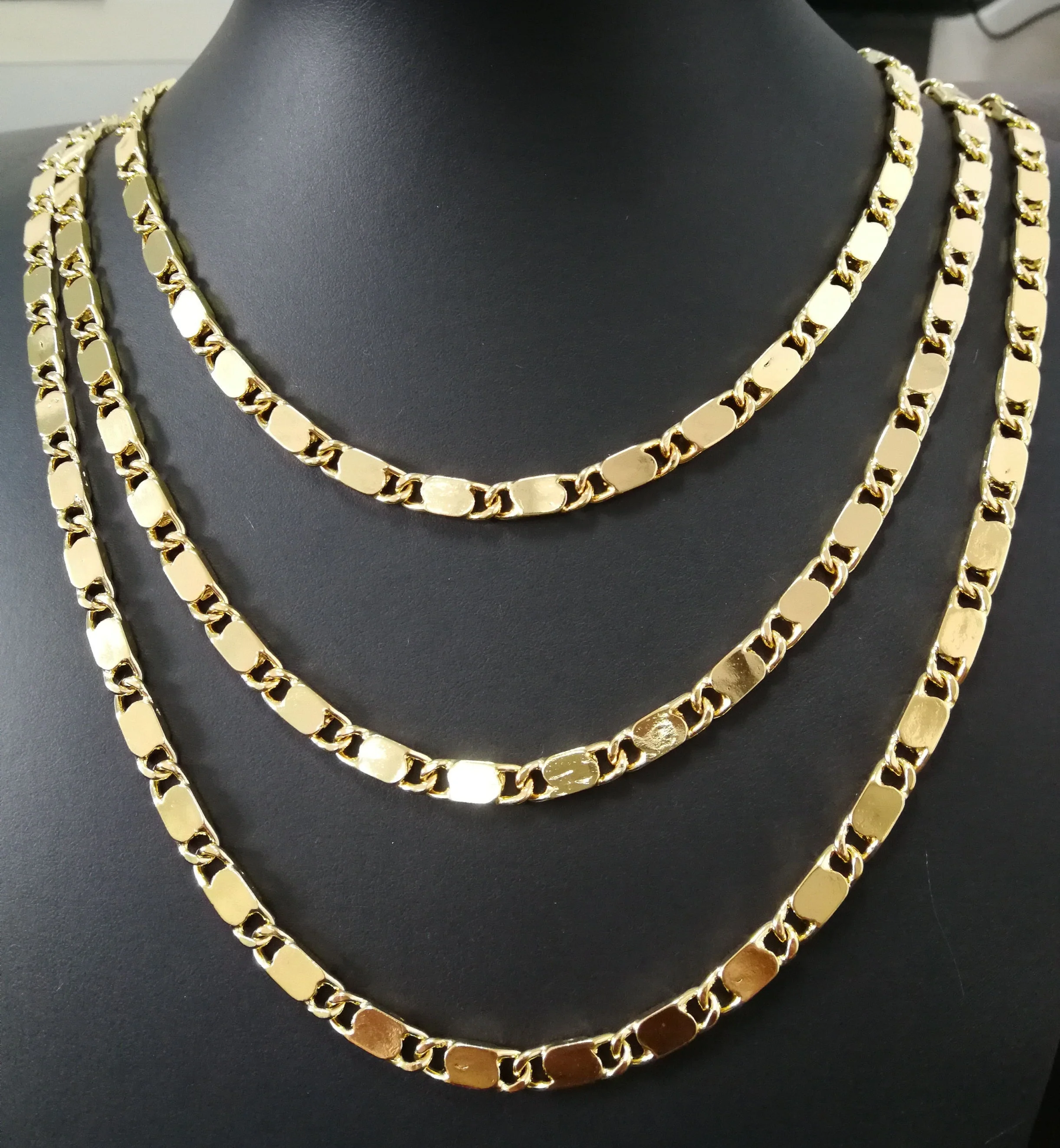 Real Gold Plated Chain 6.3mm band width Men Necklace Women s 19 Inches 28