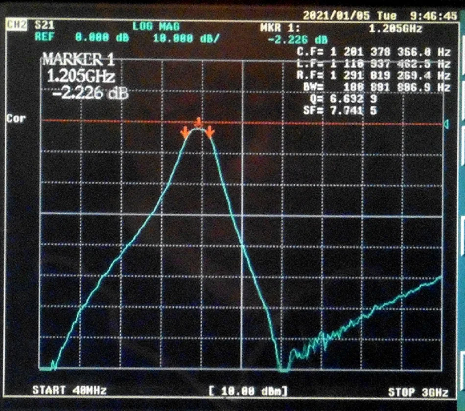 1150-1260MHz LC discrete component bandpass filter, small volume, SMA interface