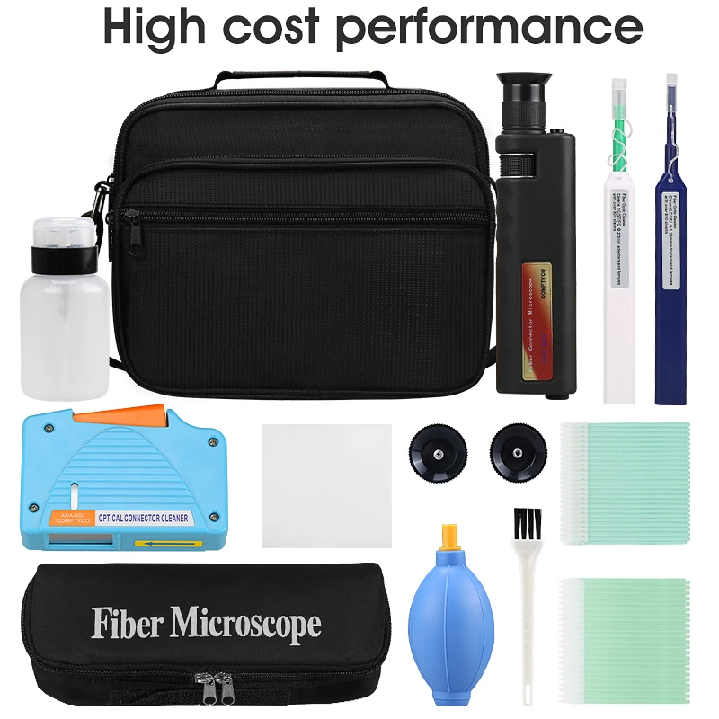 Fiber Cleaning Kit Fiber Optic FTTH Tool Kit Network Testing Tool with Fiber Inspection Microscope etc