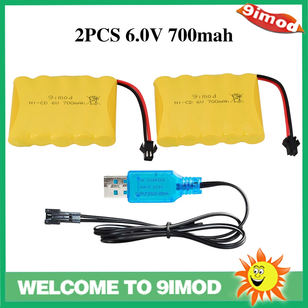 2pcs 6.0V 700mAh Ni-Cd AA Battery Pack Rechargeable For Remote Control Electric Car Toys SM-2P Plug Nicd 6.0V Volt Battery