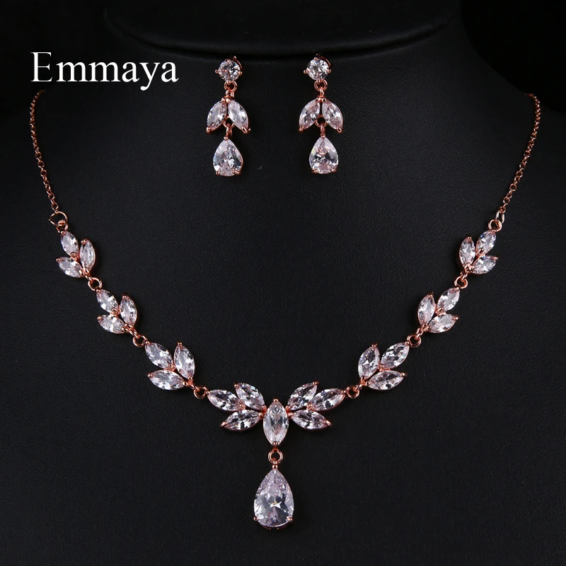 Emmaya New Flower-shape For Women Delicate Earring And Necklace Cubic Zircon Fashion Statement In Party Elegant Jewelry Set