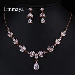 Emmaya New Flower-shape For Women Delicate Earring And Necklace Cubic Zircon Fashion Statement In Party Elegant Jewelry Set