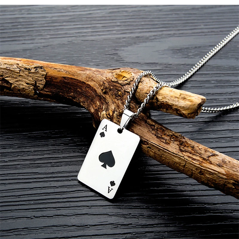 Titanium Steel Men Necklace Lucky Poker Pendant Women Hip Hop rock Ace of spades Fortune Playing Cards Jewelry Gifts Accessories