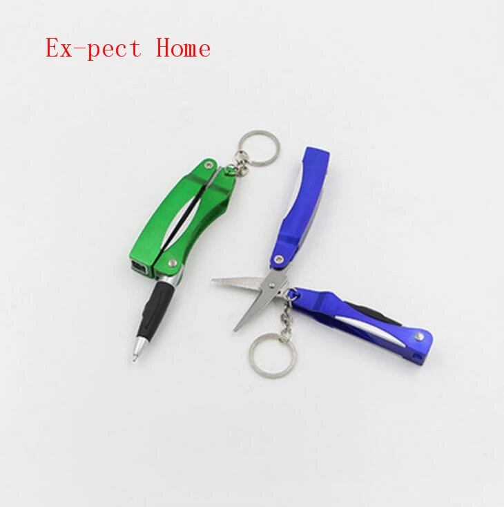 500pcs/lot Mini Keychain Led flashlight Scissors cutter with ballpoint pen Protable Keyring Key chain torch ballpen