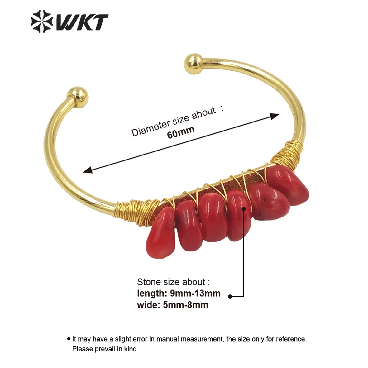 WT-B578 2021 Natural Red Coral Stone Bracelet With Gold Thread Connected To Wound Openings Adjustable Bangle  Gifts
