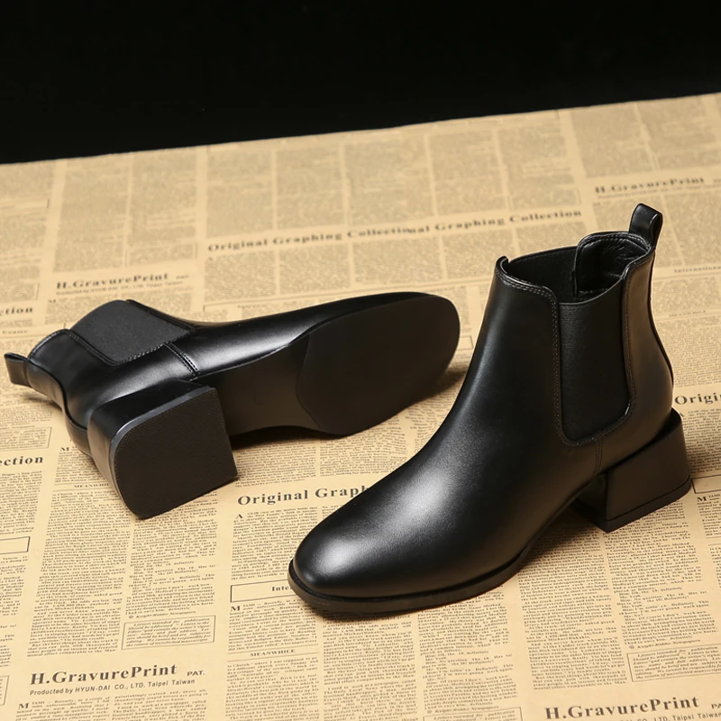 England design womens fashion chelsea boots genuine leather shoes warm fur winter boot ladies black ankle botas femmes bottes