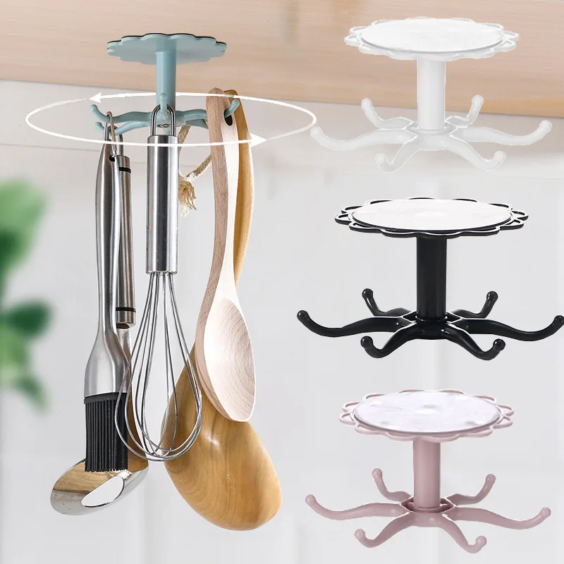 Gancho giratorio de flores para cocina, estante de almacenamiento de utensilios de cocina montado en la pared, accesorios, organizador de gabinete, estante de almacenamiento con gancho, colgador de cuchara