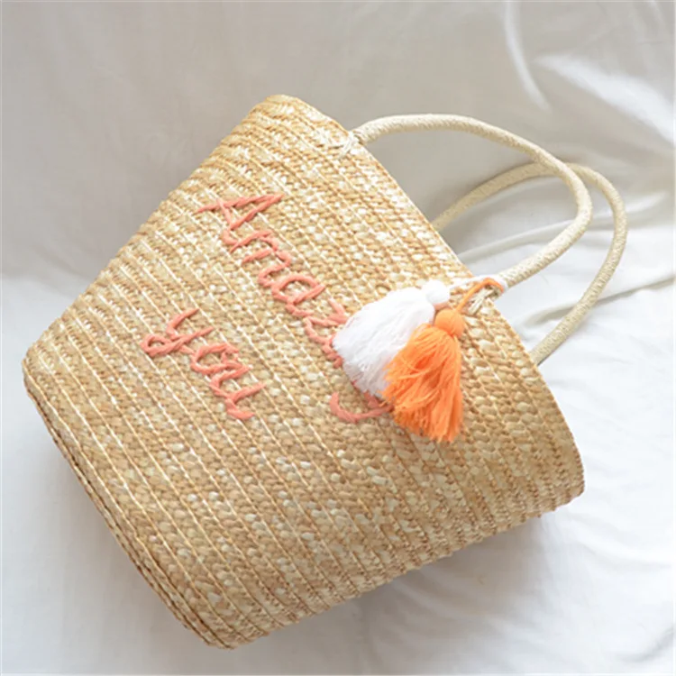 casual tassel straw bags rattan women handbags wicker woven shoulder bags large capacity totes bucket bag summer beach purses