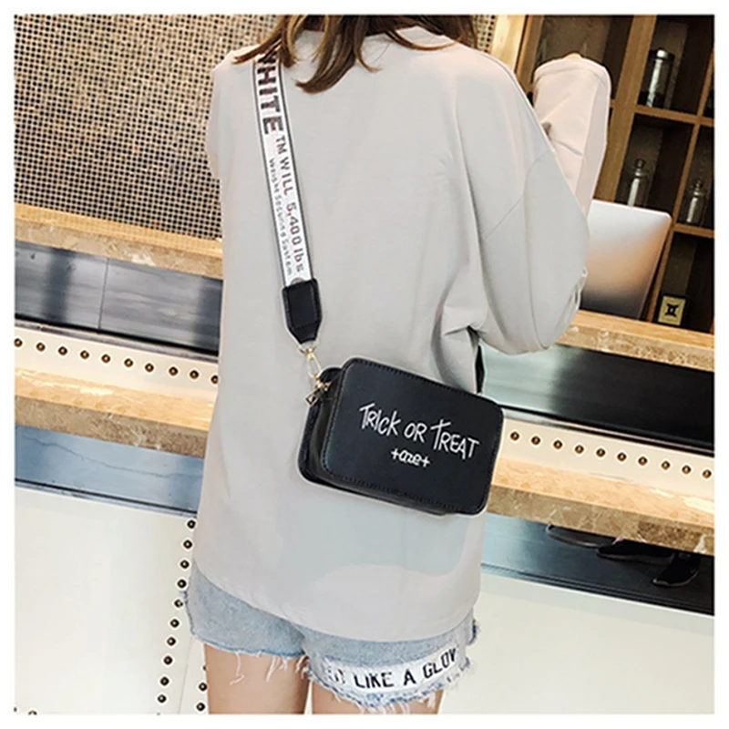 Wide Letter Strap Black Messenger Bags Lady Bag Coin Small Crossbody Bags for Women Mini Square Letters Bag