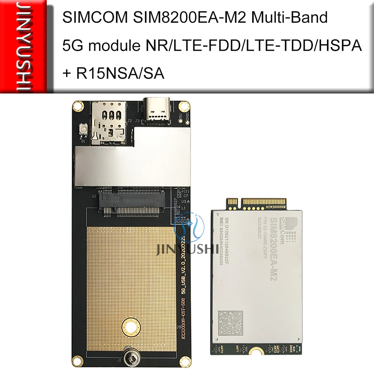 

SIMCOM SIM8200EA‐M2 4 antenna connectors 5G module with USB 3.0 PCIE adapter NR/LTE‐FDD/LTE‐TDD/HSPA+ M.2 R15 NSA/SA Sub‐6G