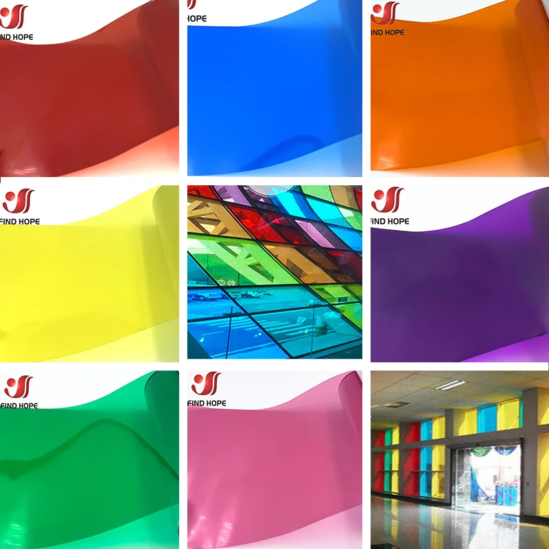 7pcs Bundle 7Colors Pack of Colorful Transparent Window Film Self Adhesive Glass Decoration Tint A4(20cm*30CM) Sample