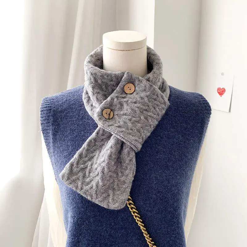 Scarf Women Autumn and Winter Korean Japanese Retro Neck Protection Wild Knitted Wool Scarf Solid Color Warm Scarf Bib Bufandas