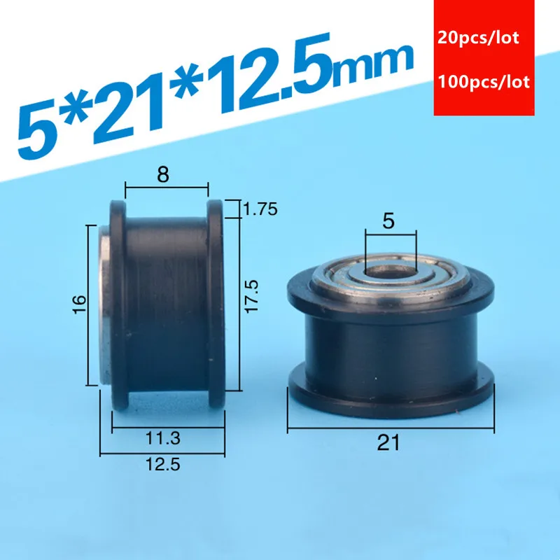 20pcs/100pcs 5*21*12.5 mm Nylon coated plastic H type groove pulley POM roller wheel 3d printer CNC engraving machine 625ZZ