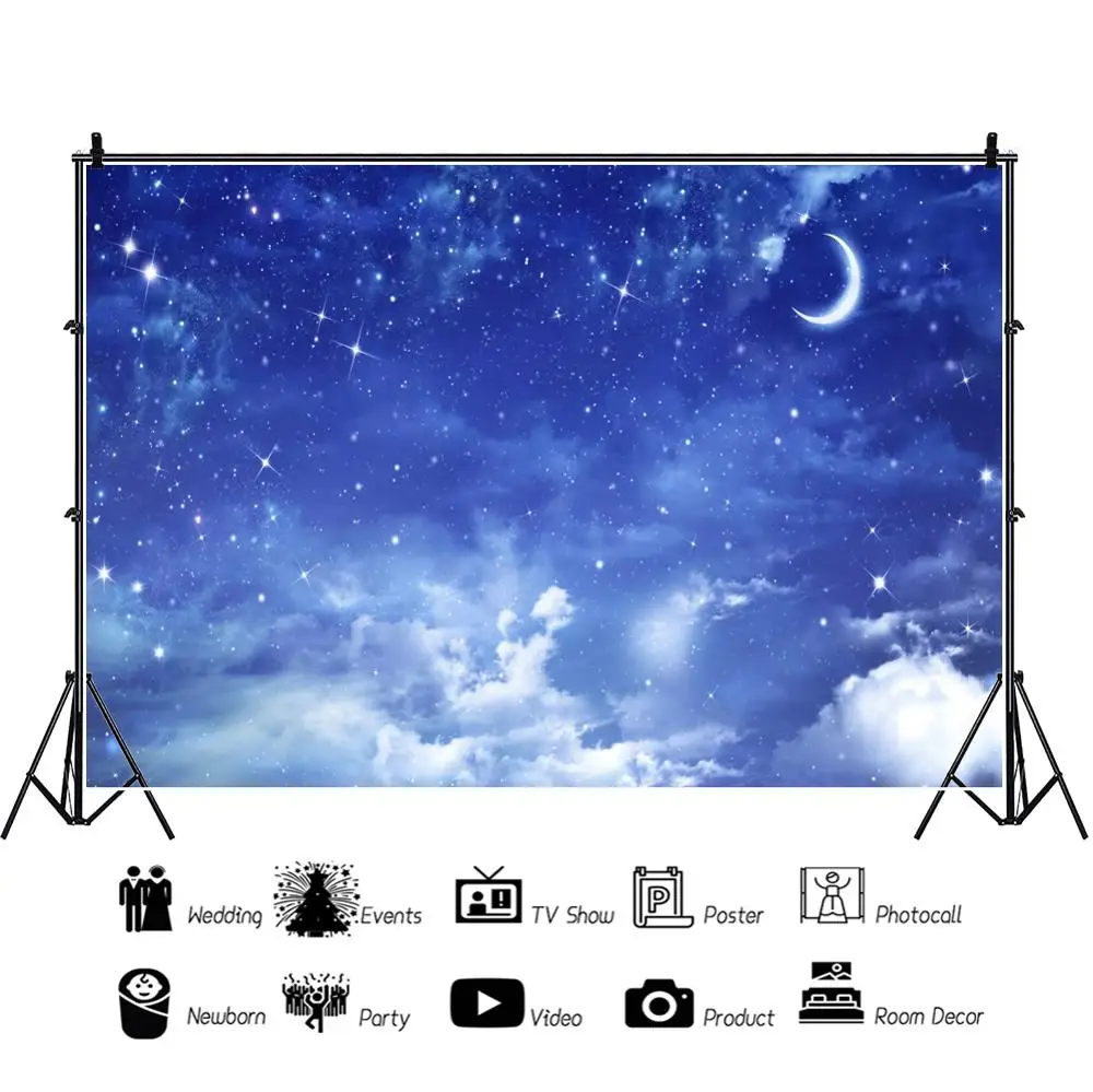 Yeele Mặt Trăng Sao Thiên Thạch Nhiều Mây Trên Bầu Trời Đêm Con Bé Photophy Phông Nền Custome Vinyl Chụp Ảnh Nền Cho Studio Ảnh