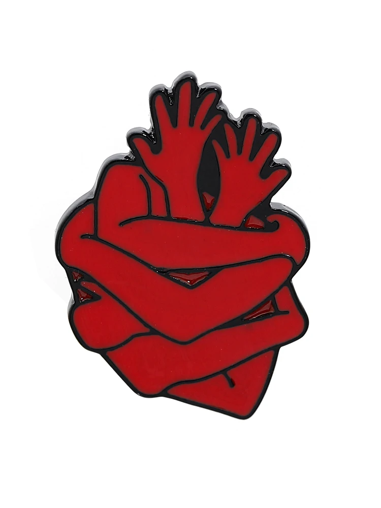 مضحك عناق نفسك معا تصميم دبابيس المينا الألوان الحمراء على شكل قلب دبابيس #3