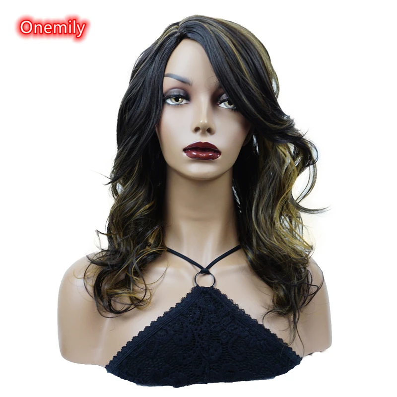 

Onemily 18 Inch Dark Brown Strawberry Blonde Mixed Synthetic Natural Hair Long Wavy Women Fashion Wig