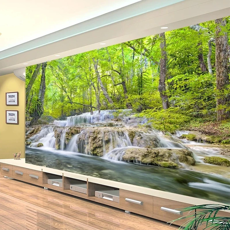 

Custom Waterproof 3D Mural Wallpaper Modern Waterfall Forest Nature Scenery Wall Painting Living Room TV Sofa Decor Stickers