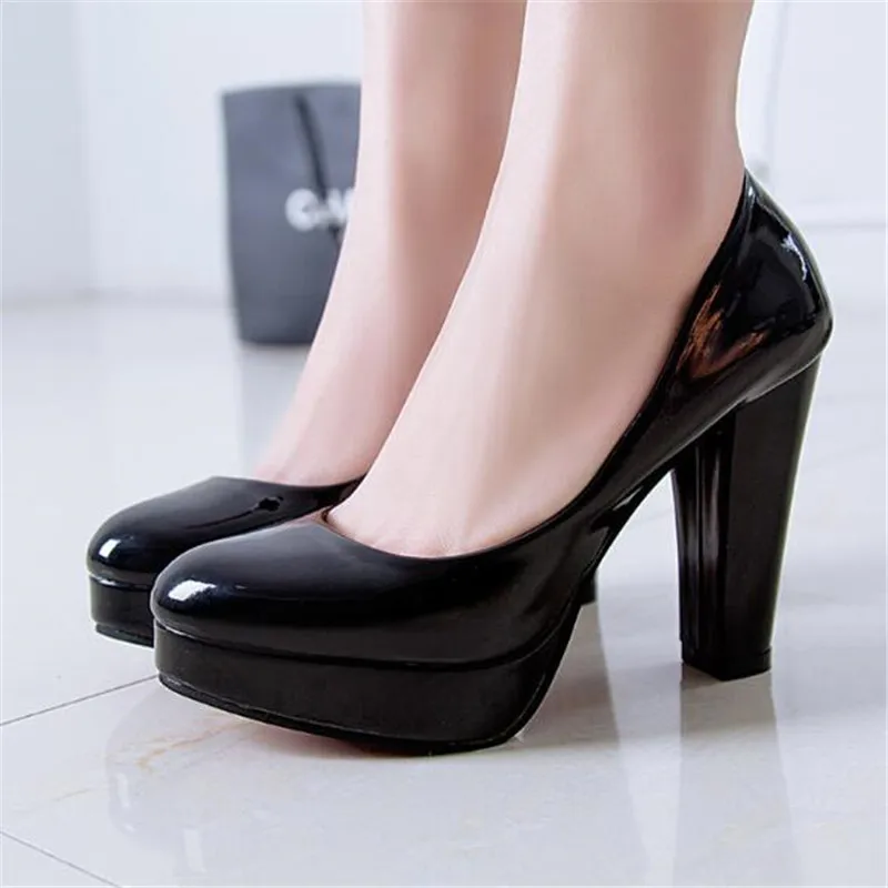 Hot Women Pumps Shoes Women PU Leather Shallow Slip-On Round Toe High heels Wedding Party Derss shoes Mujer Plus size 34-42 New