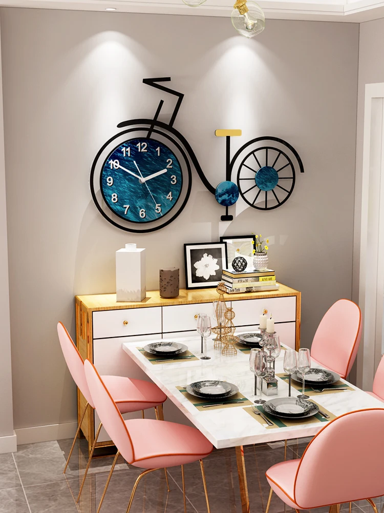 Nordic Style Clock Bicycle Wall Clock Living Room Creative Light Luxury Personality Simple Minimalist Mute Wall Horloge Mural