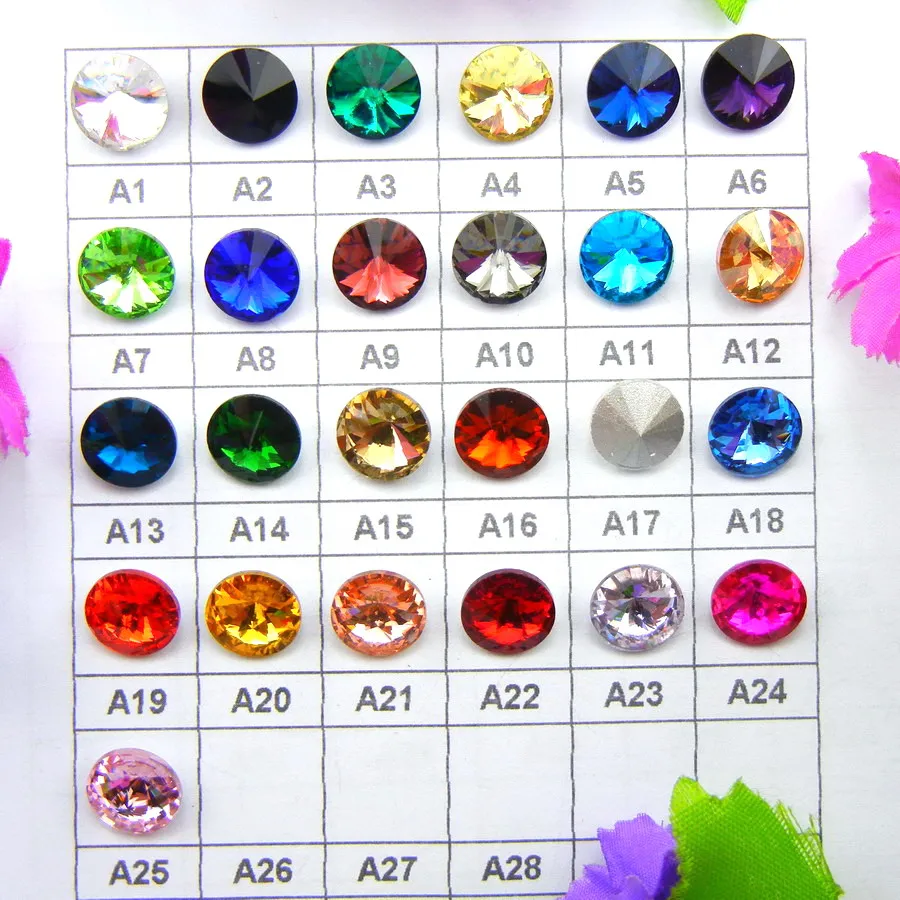 Glaskristall 6mm 8mm 10mm 12mm 14mm 16mm 18mm Fantasie-Farben Mix Rivoli Runde Form Klebe-Strassperlen Handwerk DIY Verzierung – Detail 1
