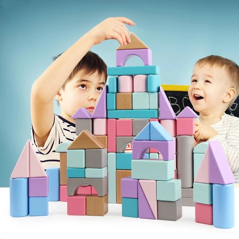 Top Sale 75pcs Kids Wooden Building Blocks Toys For Wholesale Wooden Building Blocks Toys