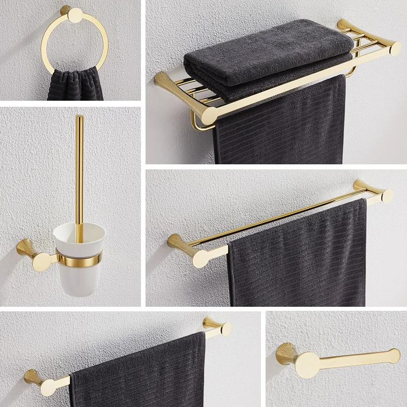 Gold Bathroom Accessories Set Soild Brass Towel/Paper Rack/Ring/Bar Toilet Brush Holder Robe Hooks Bath Hardware New Arrival