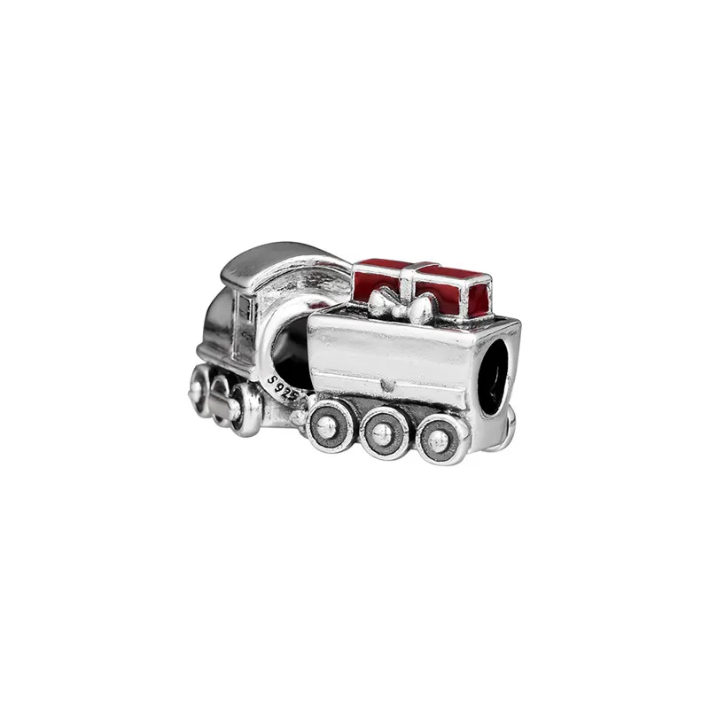 Christmas Train Charm Red Enamel Fashion Female Beads For Jewelry Making 925 Sterling Silver Jewelry Fit Charms Bracelets