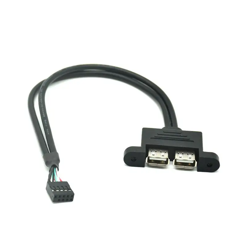 30cm PC PCB płyta główna kabel wewnętrzny USB Splitter 1FT PCB płyta główna 9 głowica pinowa na 2 podwójne USB 2.0 kobieta Adapter gniazda kabel