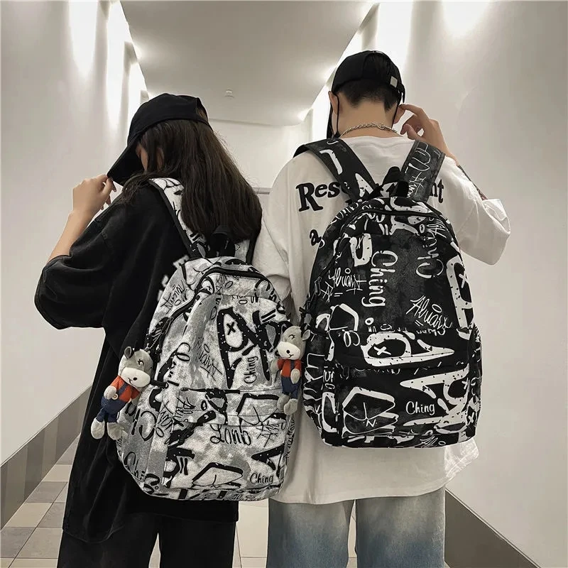 Graffiti letter couples schoolbags men women casual treval backpack Multi-Function Junior school bags