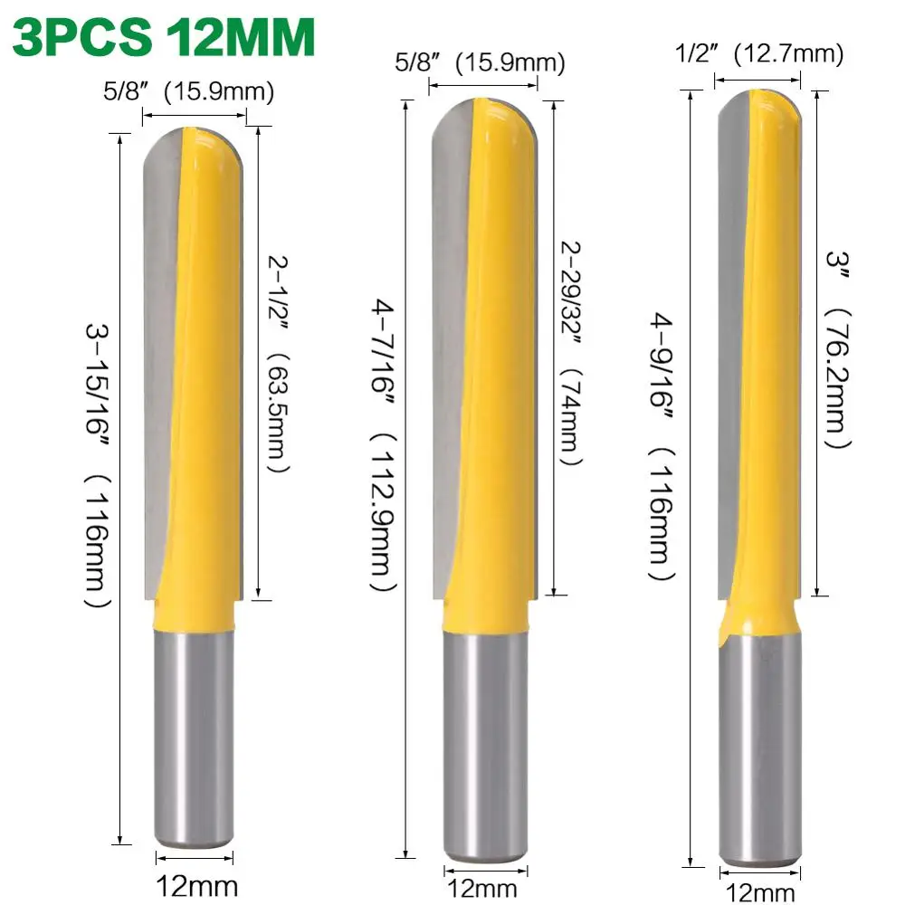 12mm Shank 1/2″shank CNC carbide end mill tool Long Blade Round Nose Bit Core Box Router Bit - Long Reach woodworking tools