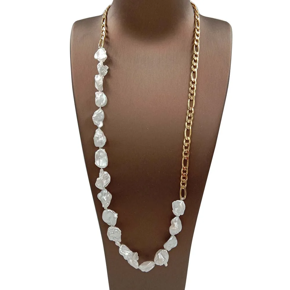 

free shipping,70-100 CM,100% FRESHWATER PEARL LONG NECKLACE-15-26 mm big Baroque pearl,stainless steel chain,knotted pearl beads