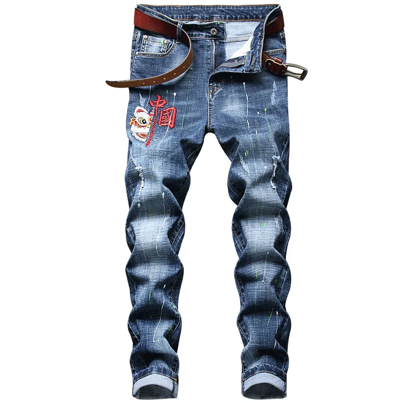 Spring Autumn New Wear Male Ripped Slim Blue Jeans Cool Fashion Men's  Motorcycle Denim Pants High Quality Casual Brand Trousers