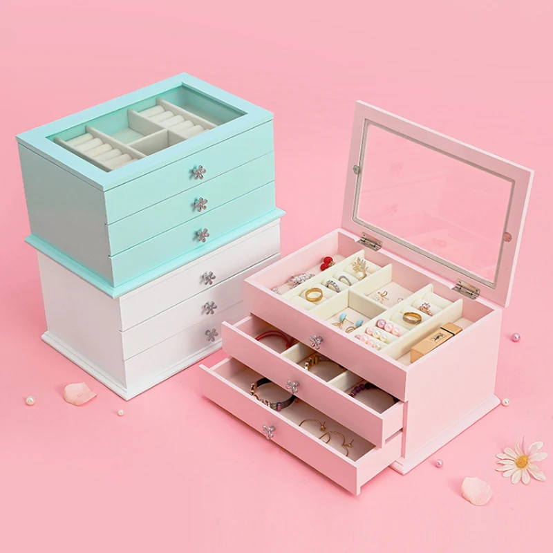 Korea Drawer Type Wooden High-end Jewelry Box Storage Box Creative Jewelry Box Jewelry Storage Finishing Box