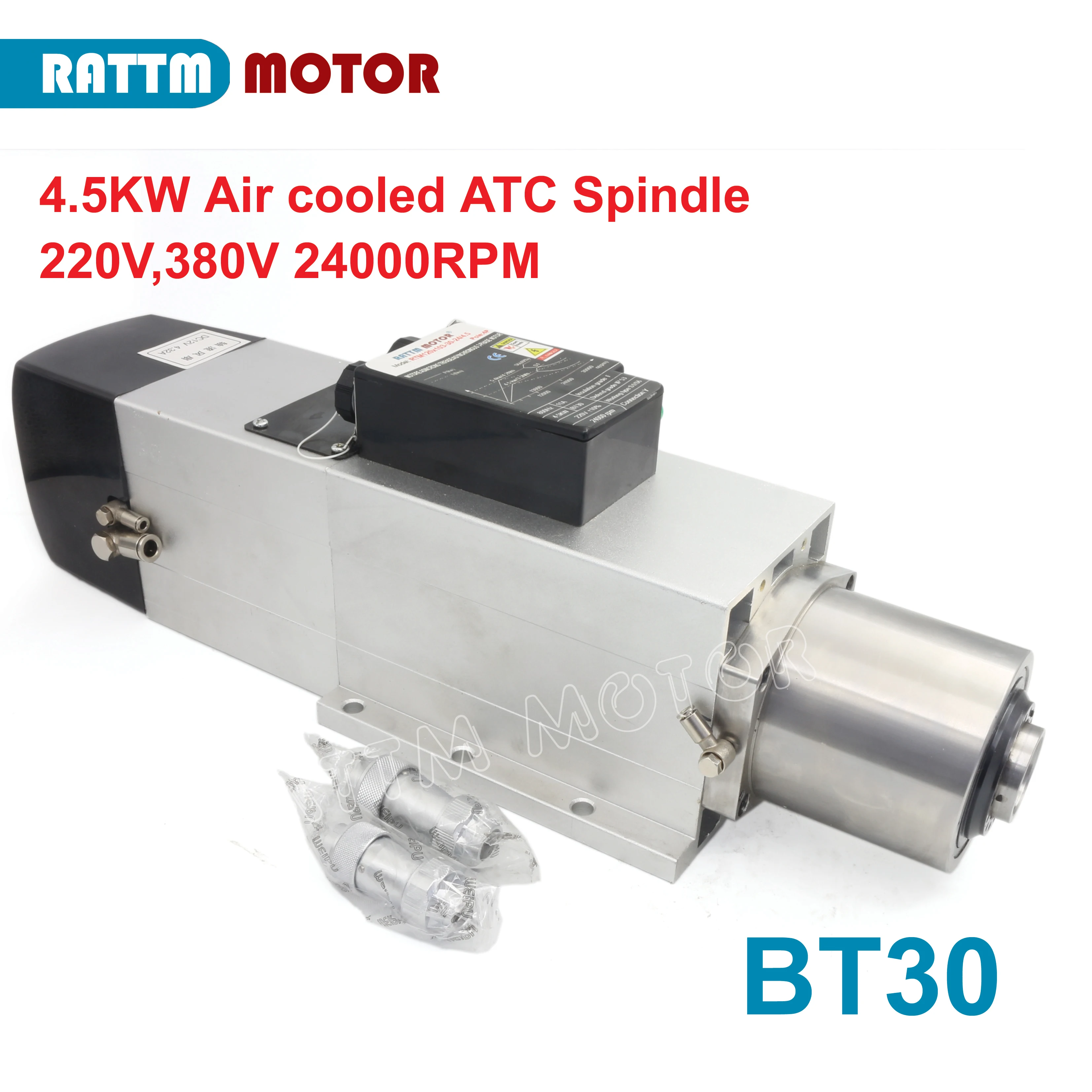 4.5KW CNC air cooled ATC Spindle Motor BT30 220V / 380V 24000RPM +Toolholder For Lathe Router Milling