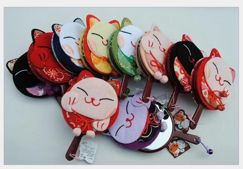 

10 Pcs Cartoon Japan Kimono Style Home Makeup Mirror Color Random WIth Small Bell