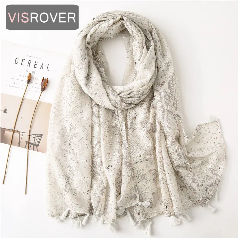 VISROVER New Grey foil Snakeskin Printing Viscose Autumn Scarf Women Fashion Winter Grey Scarf Shawls Hijab Gift Wholesales